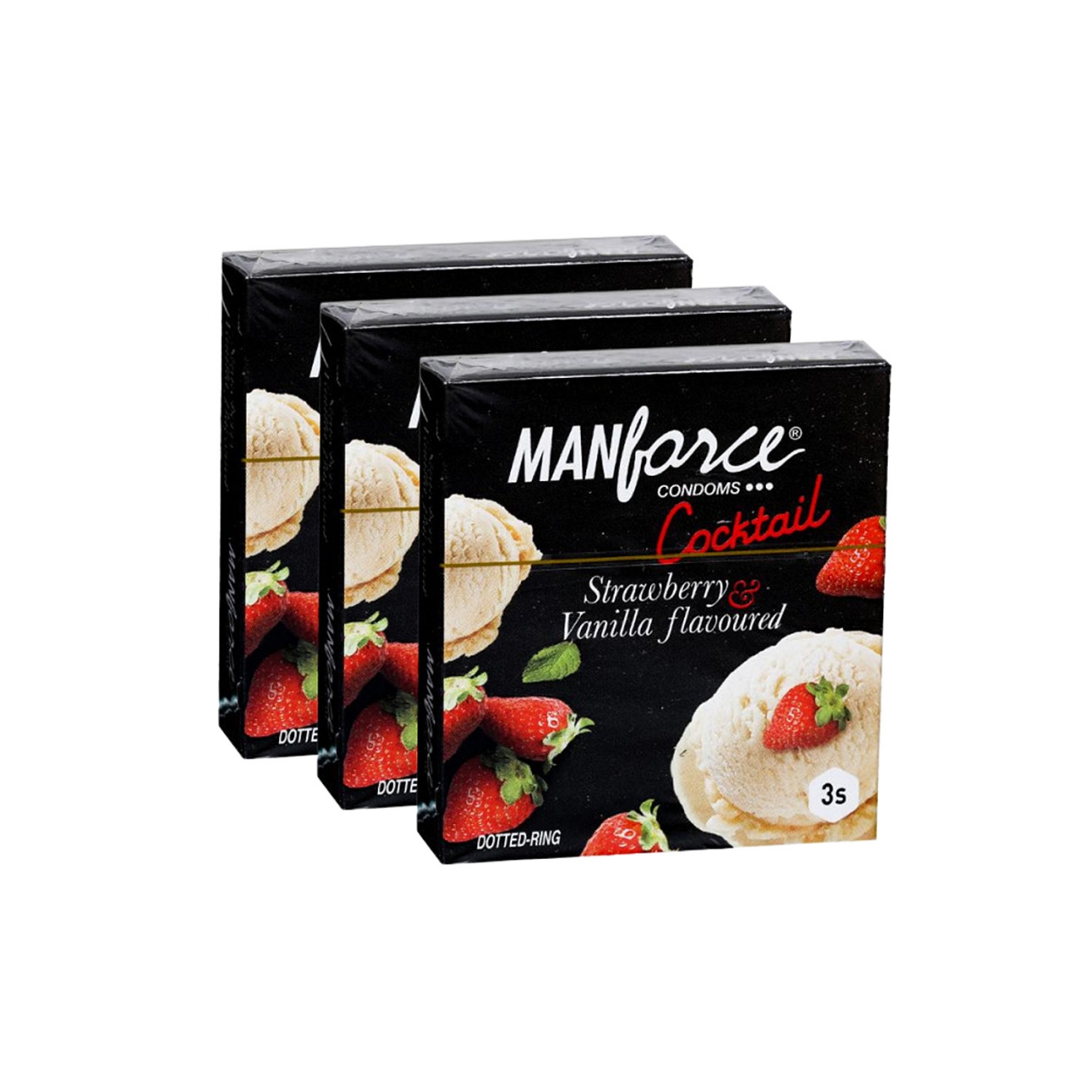 Picture of Manforce - Cocktail Condoms with Dotted-Rings Strawberry & Vanilla Flavored - Combo Pack - 3 Pack - 3x3=9pcs