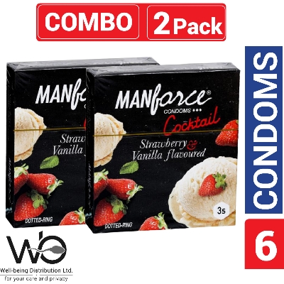 Picture of Manforce - Cocktail Condoms with Dotted-Rings Strawberry & Vanilla Flavored - Combo Pack - 2 Pack - 3x2=6pcs - Condom