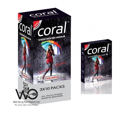 Picture of Coral - Long Lasting Extra Time Lubricated Natural Latex Condom For Men- Full Box