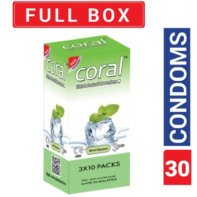 Picture of Coral - Mint Flavors Lubricated Natural Latex Condom - Full Box - 30pcs | Malaysia
