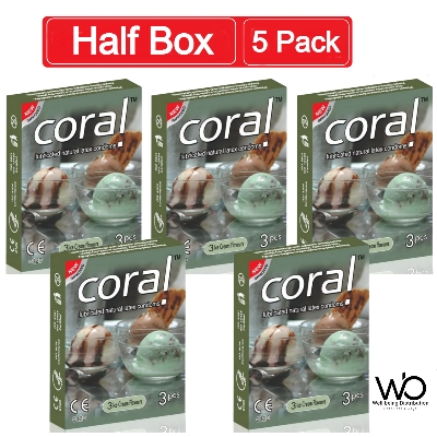 Picture of Coral Ice Cream Flavor Latex Condoms 5 Pack Combo 3x5 - 15 pcs Condoms