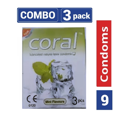 Picture of Coral - Mint Flavors Lubricated Natural Latex Condom - Combo Pack - 3 Packs