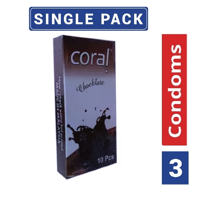Picture of Coral - Chocolate Flavors Lubricated Natural Latex Condom For Men |  Single Pack - 3pcs
