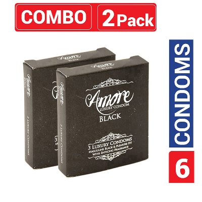 Picture of Amore - Luxury Condom Black - Combo Pack - 2 Packs - 3x2 - 6pcs