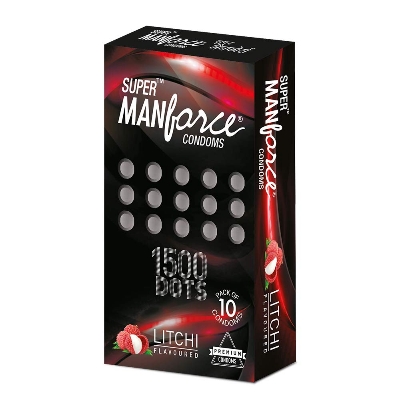Picture of Manforce Condom for Men 10pcs Pack - Manforce 1500 Dots Litchi/ Game/ Black Grape/ Cocktail Hazenlut/ Cocktail Strawberry/ Sunny/ Strawberry/ Chocolate/ Orange/ Pineapple Flavor Condom (Made in India) - Select Variants & Order