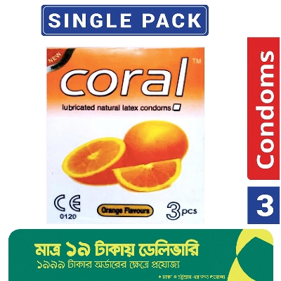 Picture of Coral-orange natural latex condom For Men-single pack-3x1 - 3 pieces