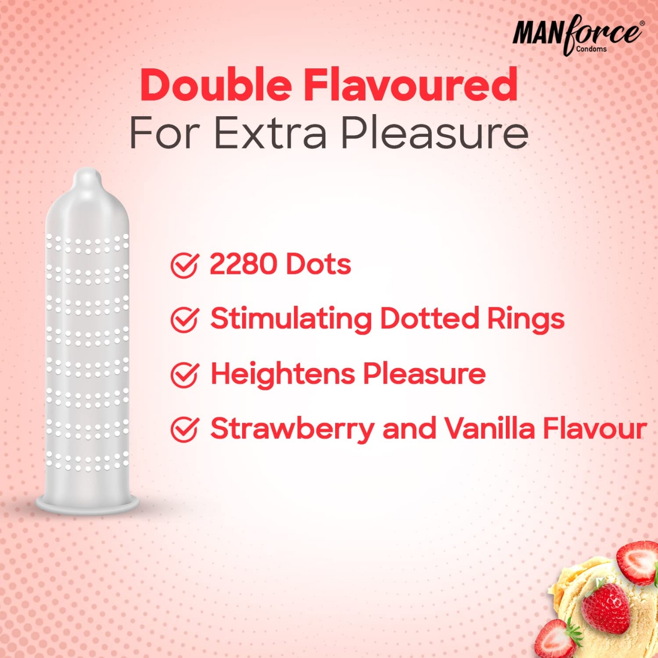 Picture of Manforce - Ribbed & Dotted Sunny Edition Condoms / Cocktail Hazelnut & Strawberry - Single Pack - 10pcs