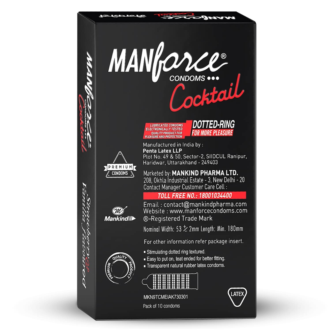 Picture of Manforce - Ribbed & Dotted Sunny Edition Condoms / Cocktail Hazelnut & Strawberry - Single Pack - 10pcs