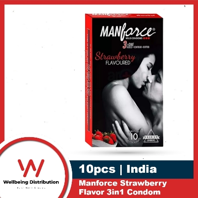Picture of Manforce Wild Strawberry / Bubblegum/ Premium Flavor Condoms 10pcs Pack 3in1 Dotted, Ribbed, Contoured Condoms (Made in India) - Select Variants & Order
