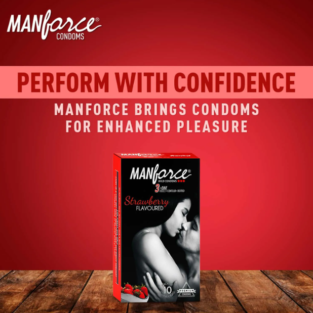Picture of Manforce Wild Strawberry / Bubblegum/ Premium Flavor Condoms 10pcs Pack 3in1 Dotted, Ribbed, Contoured Condoms (Made in India) - Select Variants & Order