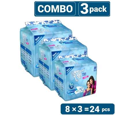 Picture of Joya Sanitary Napkin - Wings Regular Flow - 8 Pads Pack - Panty/Wings System - Combo of 3 Packs - 24 Pads