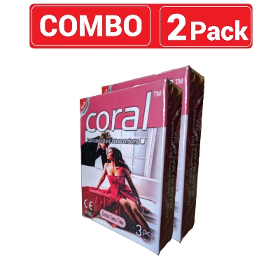 Picture of Coral Dotted Extra Time Lubricated Natural Latex Condom for Men | Combo Pack 3x2=6pcs | Malaysia