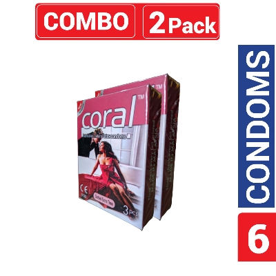 Picture of Coral Dotted Extra Time Lubricated Natural Latex Condom for Men | Combo Pack 3x2=6pcs | Malaysia