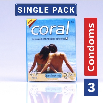 Picture of Coral - Extra Time Combo Lubricated Natural Latex Condom  For Men | Single Pack - 3pcs | Malaysia