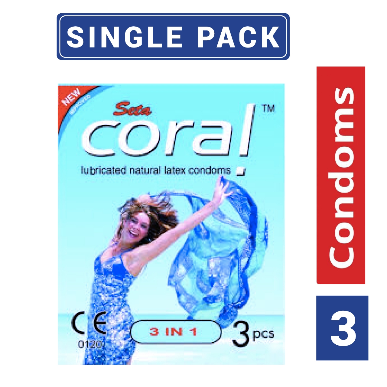 Picture of Coral 3 in 1 Lubricated Natural Latex Condom for Men | Single 3pcs Pack | Malaysia