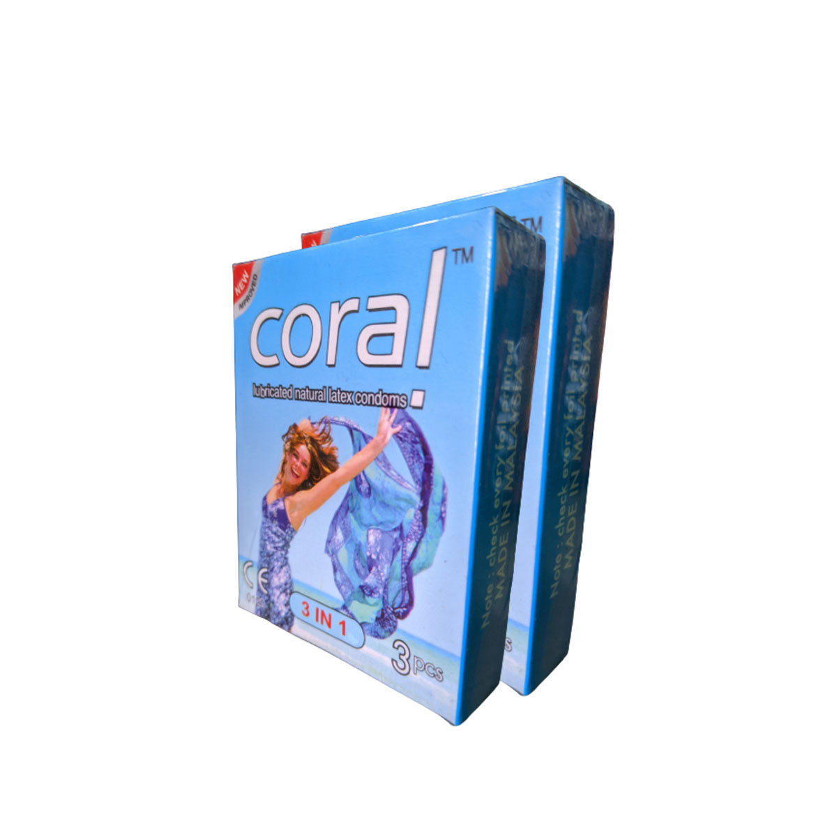 Picture of Coral - 3 in 1 Lubricated Natural Latex Condom - Combo Pack - 2 Packs - 3x2=6pcs