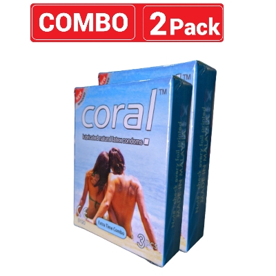 Picture of Coral - Extra Time Combo Lubricated Natural Latex Condom - Combo Pack - 2 Packs - 3X2 - 6Pcs - Condom