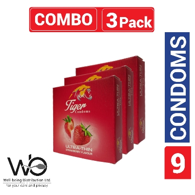 Picture of Tiger - Ultra Thin Strawberry Flavour Condom - Combo Pack - 3 Packs - 3x3=9pcs (টাইগার স্ট্রবেড়ী কনডম)
