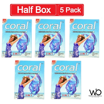 Picture of Coral 3in1 Flavors Lubricated Natural Latex Condom Half Box - 3x5 -15pcs (Made in Malaysia)