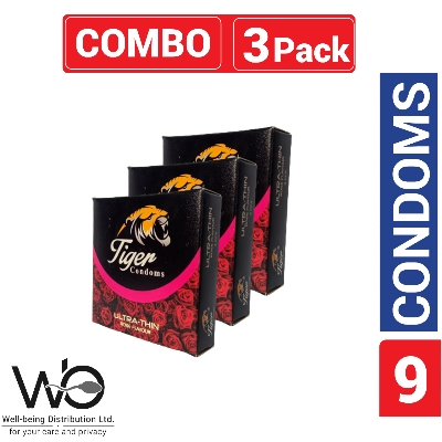 Picture of Tiger Ultra Thin Rose Flavour Condom Combo Pack 3 Packs 3x3 pcs Condom