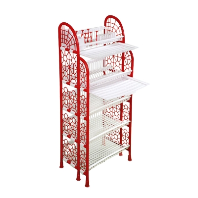 Picture of Premium 5-Step Double Tray Rack | Stylish Red & White Design | Sturdy, Space-Saving Storage Solution for Home & Kitchen | Multi-Purpose Organizer with 5 Steps for Maximum Utility | Durable and Easy to Assemble