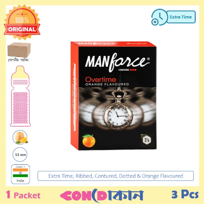 Buy Manforce Overtime Long Lasting, Dotted, Ribbed & Contoured Orange Flavoured Condom 1 Pack (3 Pcs)  at Best Price in Bangladesh