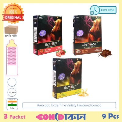 Buy HotShot 1600 Dots Extra Time Variety Flavoured Condom Combo 3 Pack (9 Pcs) at Best Price in Bangladesh