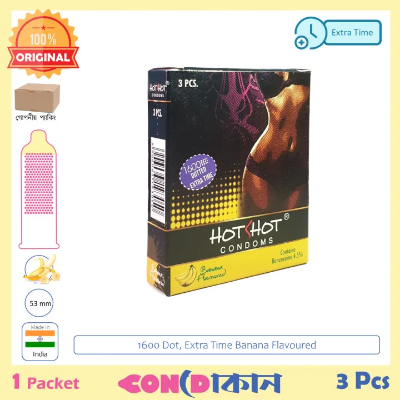 Buy HotShot 1600 Dots Extra Time Banana Flavoured Condom 1 Pack (3 Pcs) at Best Price in Bangladesh
