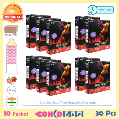 Buy  HotShot 1600 Dots Extra Time Strawberry Flavoured Condom 10 Pack (30 Pcs) at Best Price in Bangladesh