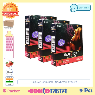 Buy  HotShot 1600 Dots Extra Time Strawberry Flavoured Condom 3 Pack (9 Pcs) at Best Price in Bangladesh