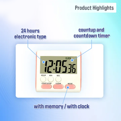 Picture of Kitchen Clock English 24-hour Electronic Timer Digital Reminder Alarm Clocks Cooking Countdown Timer LCD Multifunction Home
