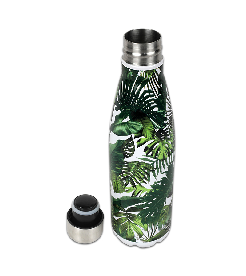 Picture of Premium SS Cola Water Bottle 450 ML |Hot & Cold| Leak-Proof Design with Green Leaf Print | Wide Mouth for Easy Pouring | Insulated Stainless Steel Inner with Durable Outer | Ideal for School, Office, Gym | Sleek and Eco-Friendly | Green