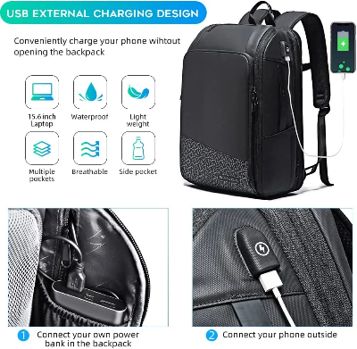 Buy BANGE BG-22005 Large Capacity Expandable Weekender Carry On Backpack, Waterproof Men's Business Laptop Backpack for 15.6inch (Black) at Best Price In Bangladesh