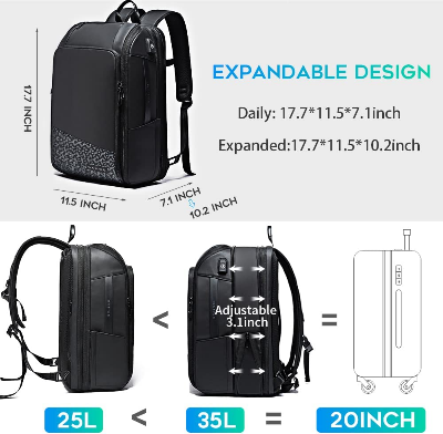 Buy BANGE BG-22005 Large Capacity Expandable Weekender Carry On Backpack, Waterproof Men's Business Laptop Backpack for 15.6inch (Black) at Best Price In Bangladesh