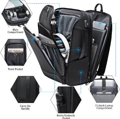 Buy BANGE BG-22005 Large Capacity Expandable Weekender Carry On Backpack, Waterproof Men's Business Laptop Backpack for 15.6inch (Black) at Best Price In Bangladesh
