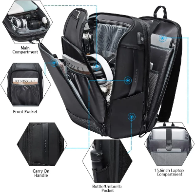 Buy BANGE BG-22005 Large Capacity Expandable Weekender Carry On Backpack, Waterproof Men's Business Laptop Backpack for 15.6inch (Black) at Best Price In Bangladesh