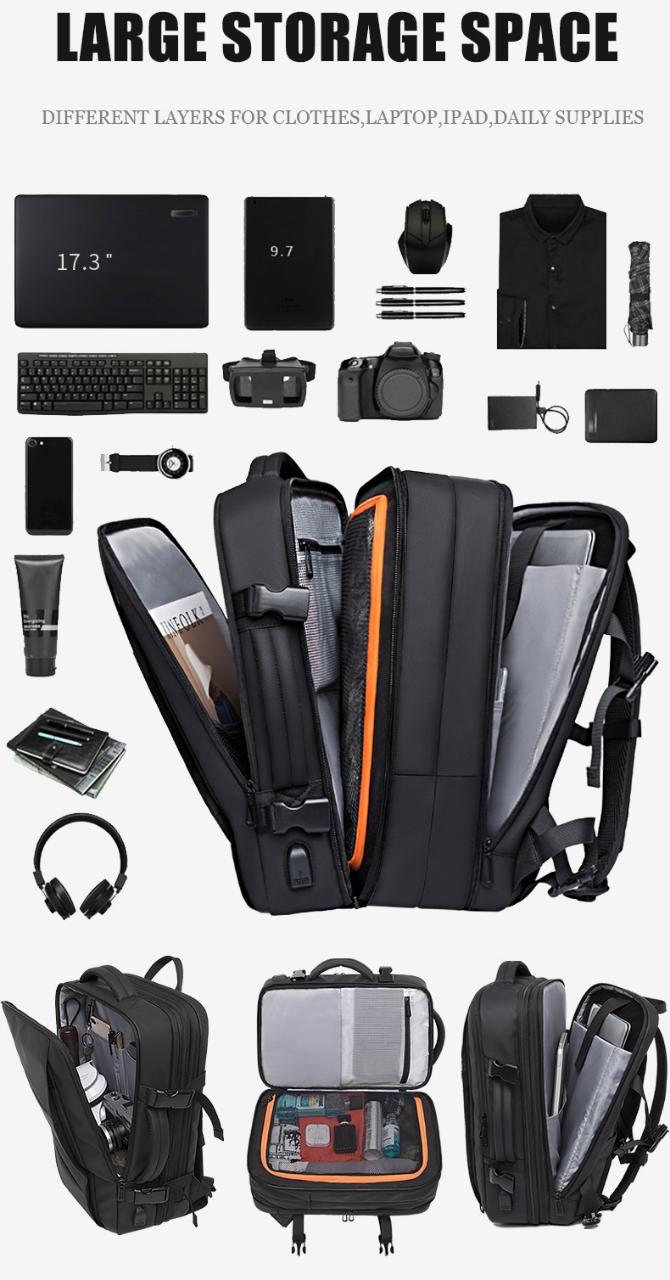 Buy BANGE BG1908D Large Capacity Expandable Multi-Purpose Business & Travel Backpack Waterproof Laptop Backpack for 17.3inch(Black) at Best Price In Bangladesh