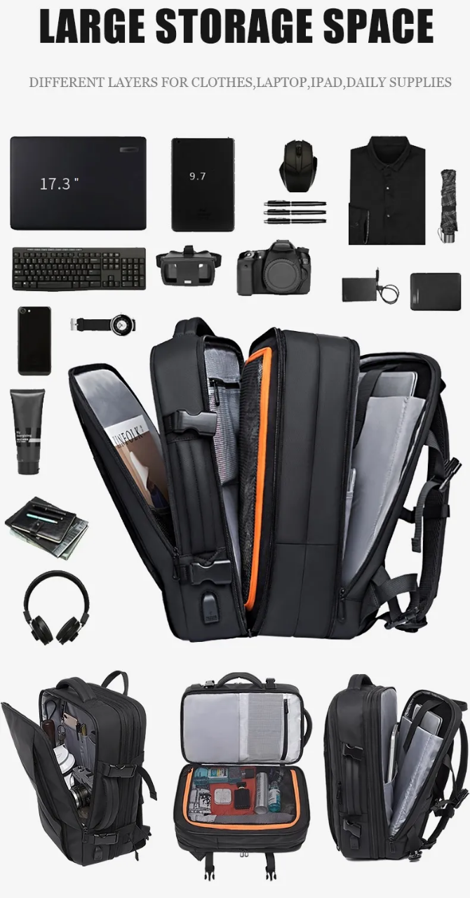 Buy BANGE BG1908D Large Capacity Expandable Multi-Purpose Business & Travel Backpack Waterproof Laptop Backpack for 17.3inch(Black) at Best Price In Bangladesh