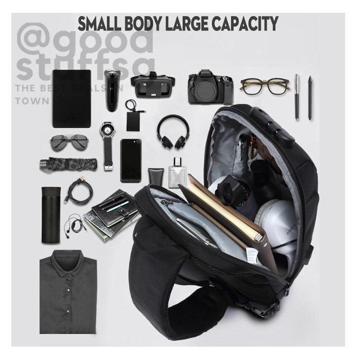 Buy OZUKO 9223 Anti-theft Men Chest Bag Waterproof Crossbody Bag with External USB Charging Port Standard Size (Black) at Best Price In Bangladesh