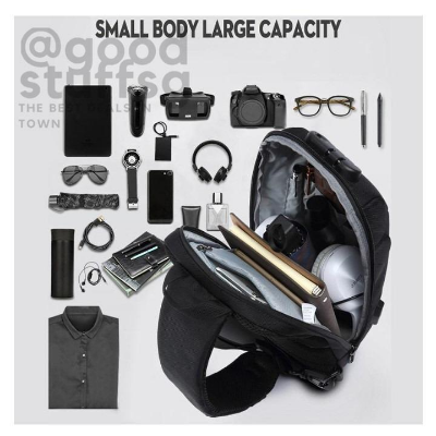 Buy OZUKO 9223 Anti-theft Men Chest Bag Waterproof Crossbody Bag with External USB Charging Port Standard Size (Black) at Best Price In Bangladesh