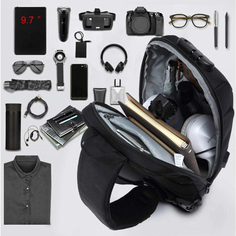 Buy OZUKO 9223 Anti-theft Men Chest Bag Waterproof Crossbody Bag with External USB Charging Port Standard Size (Black) at Best Price In Bangladesh