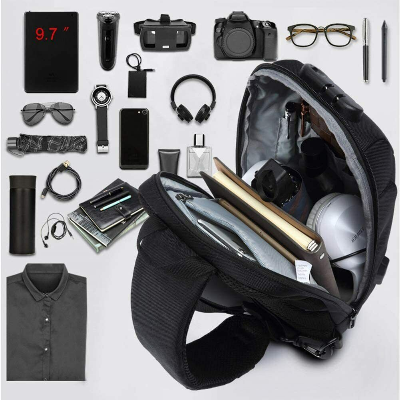 Buy OZUKO 9223 Anti-theft Men Chest Bag Waterproof Crossbody Bag with External USB Charging Port Standard Size (Black) at Best Price In Bangladesh