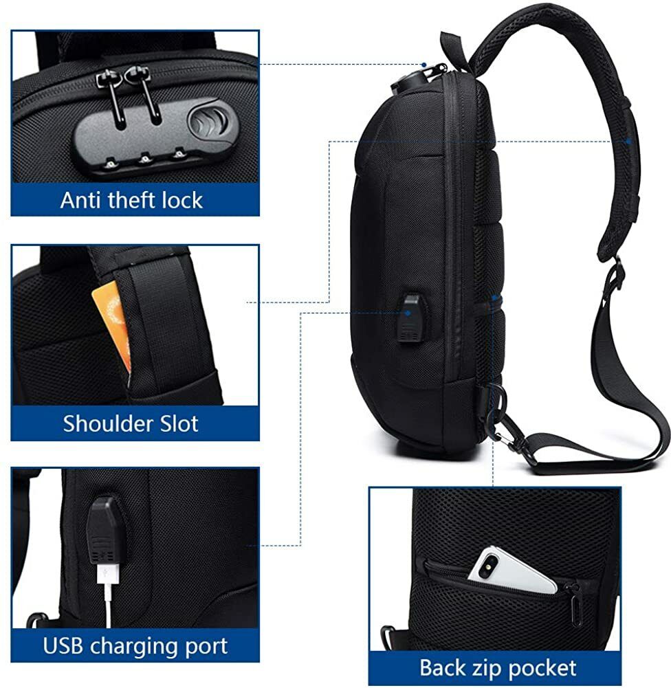 Buy OZUKO 9223 Anti-theft Men Chest Bag Waterproof Crossbody Bag with External USB Charging Port Standard Size (Black) at Best Price In Bangladesh