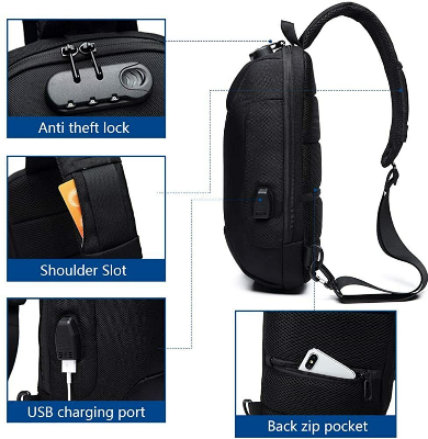 Buy OZUKO 9223 Anti-theft Men Chest Bag Waterproof Crossbody Bag with External USB Charging Port Standard Size (Black) at Best Price In Bangladesh