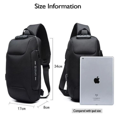 Buy OZUKO 9223 Anti-theft Men Chest Bag Waterproof Crossbody Bag with External USB Charging Port Standard Size (Black) at Best Price In Bangladesh