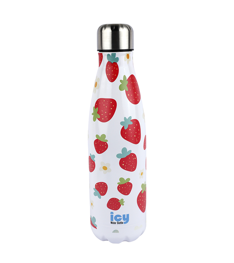 Picture of ICY Water Bottle 450 ML Stainless Steel| Keep Cold and Hot for 12 Hours| BPA Free| Leak Proof| Fruity Strawberry| Double-Walled Insulated Inner Steel and Sturdy Outer
