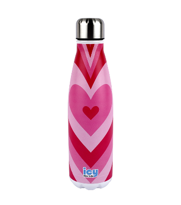 Picture of ICY Water Bottle 450 ML Stainless Steel| Keep Cold and Hot for 12 Hours| BPA Free| Leak Proof| Pink Hearts| Double-Walled Insulated Inner Steel and Sturdy Outer