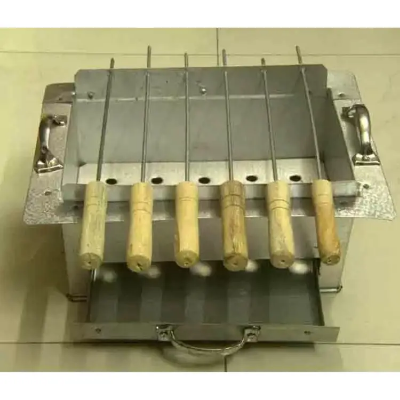 Picture of BBQ Stand With 6 Stick - Silver - Host Bbq Gatherings Effortlessly With This Bbq Stand