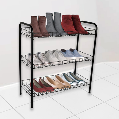 Picture of Metal Shoe Rack 3 Step -BlackStylish Storage Organizer Stand for Door Entrances, Dormitories, DIY Home Projects, Living Room