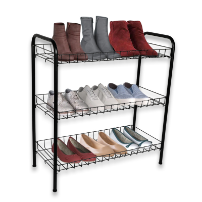 Picture of Metal Shoe Rack 3 Step -BlackStylish Storage Organizer Stand for Door Entrances, Dormitories, DIY Home Projects, Living Room